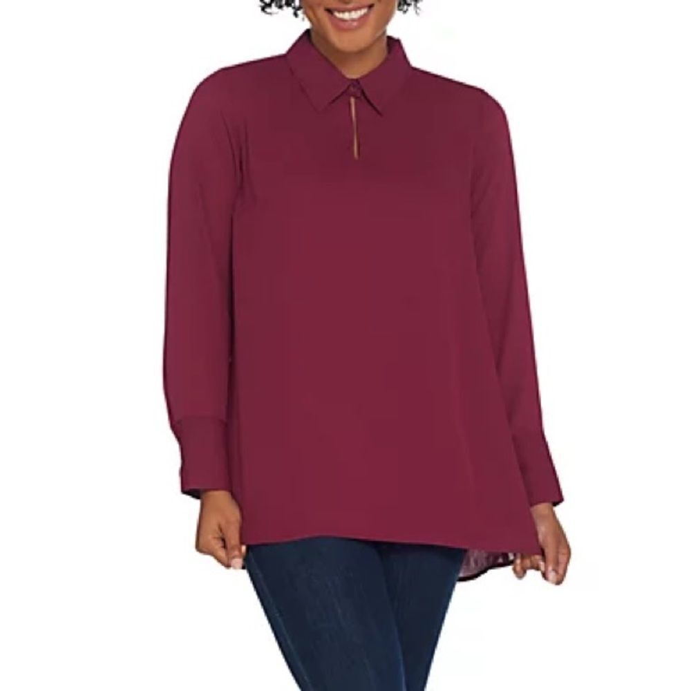 Joan Rive Flowy Long Sleeve Button Neckline Blouse